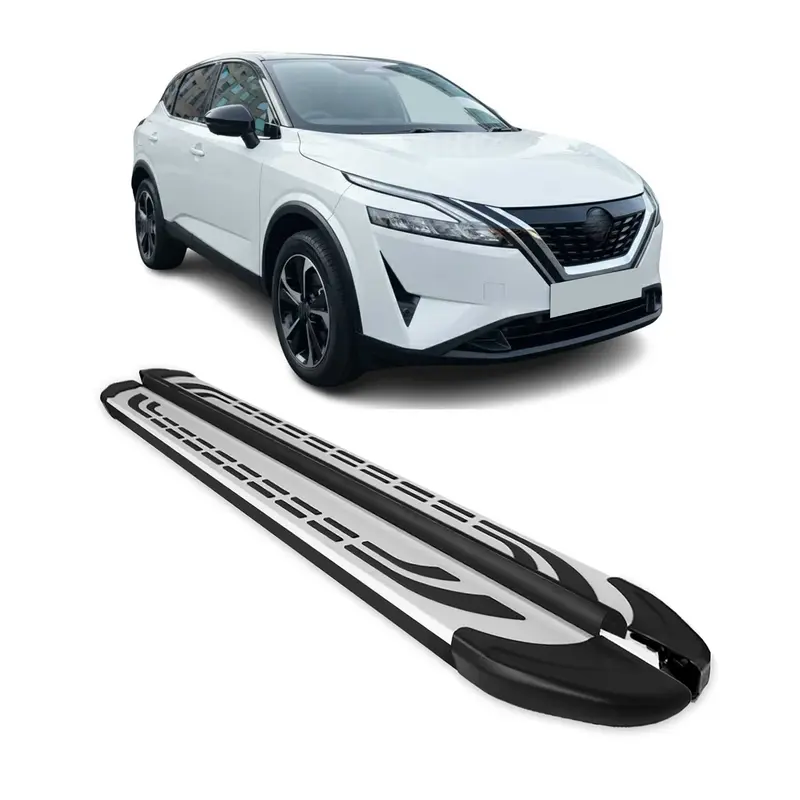 2021-2026 Nissan Qashqai III J12 Marchepieds Latéraux Aluminium Gris Noir 2Pcs