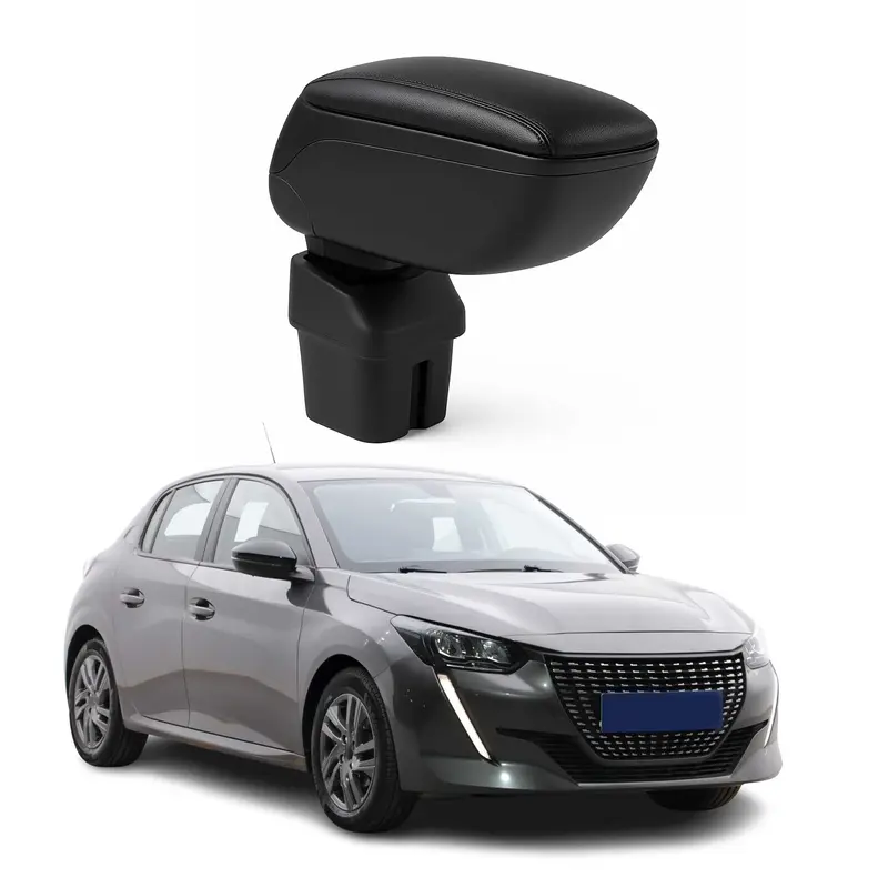 Accoudoir central Pour Peugeot 208 / 2008 2019-2026 Simili-cuir Noir Coulissant