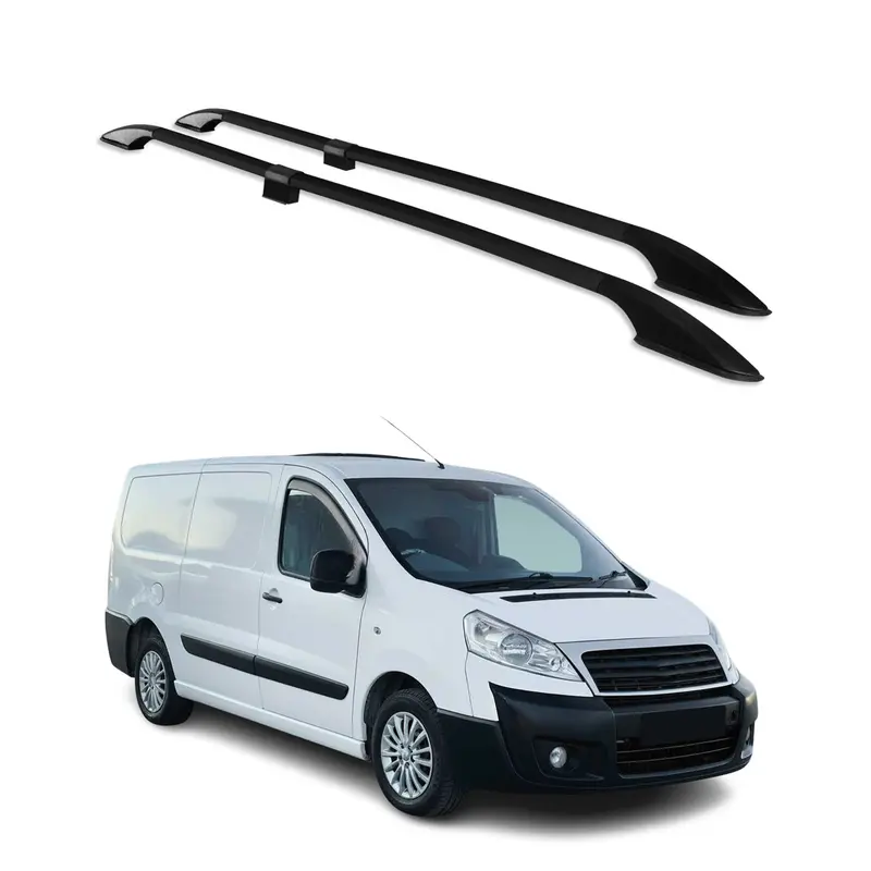 Barres de toit longitudinales pour Fiat Scudo 2007-2016 L2 Long Aluminium Noir