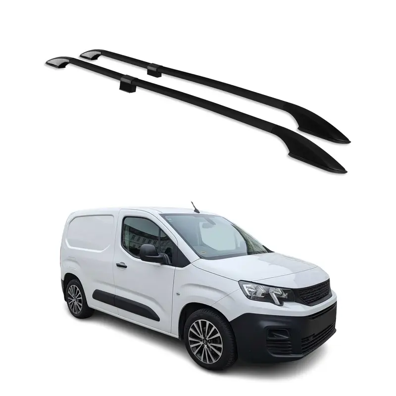 Barres de toit longitudinales pour Peugeot Partner 2018-2026 L1 Alu Noir 2x