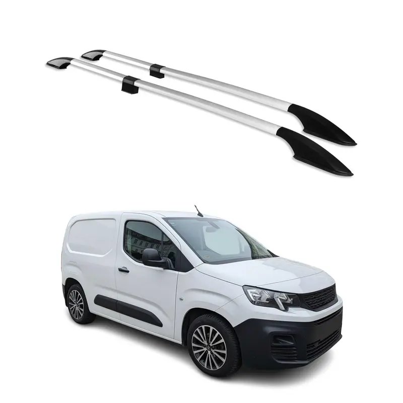 Barres de toit longitudinales pour Peugeot Partner 2018-2026 L1 Aluminium Gris