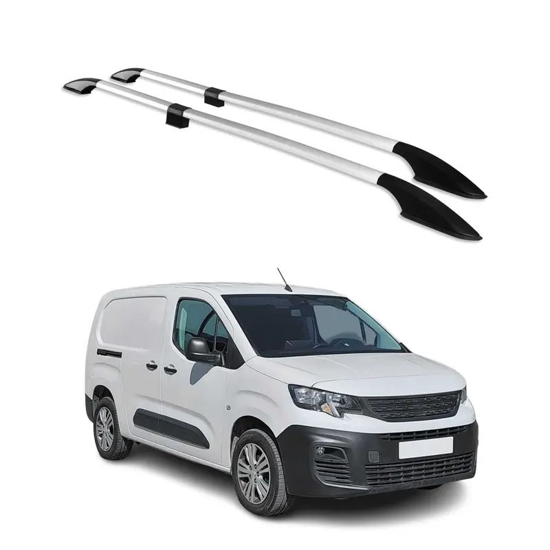 Barres de toit longitudinales pour Peugeot Partner 2018-2026 L2 Long Alu Gris