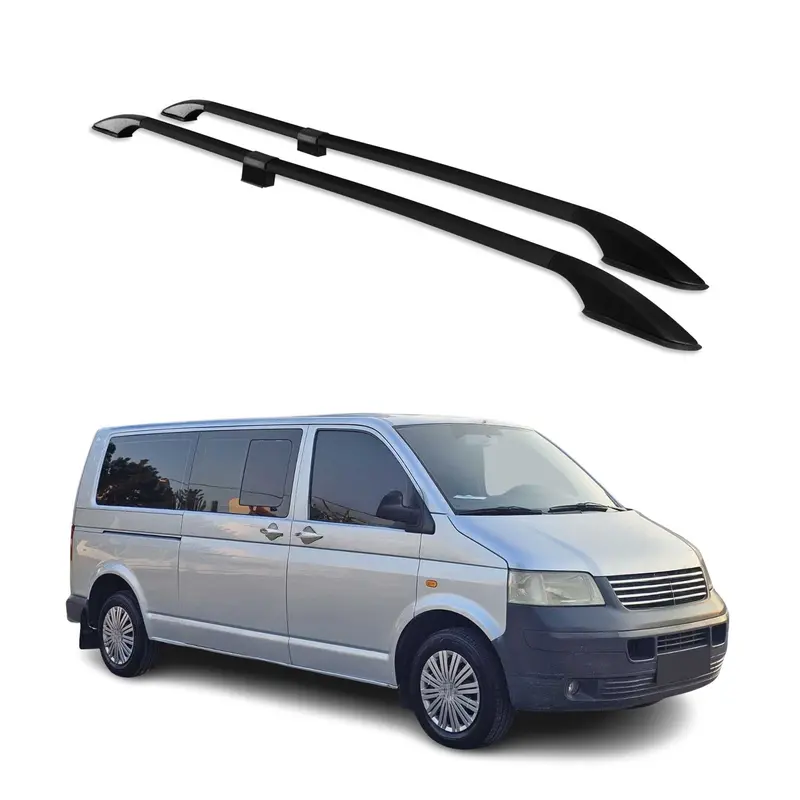 Barres de toit longitudinales pour VW T5 T6 Transporter 2003-2024 L2 Alu Noir 2x