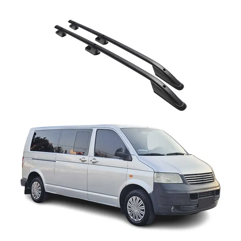 Barres de toit longitudinales pour VW T5 T6 Transporter 2003-24 L2 Alu Noir 2x