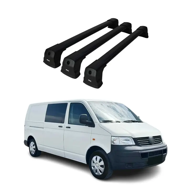 Barres De Toit pour VW T5 T6 Transporter Multivan Caravelle 2003-24 Alu Noir 3x