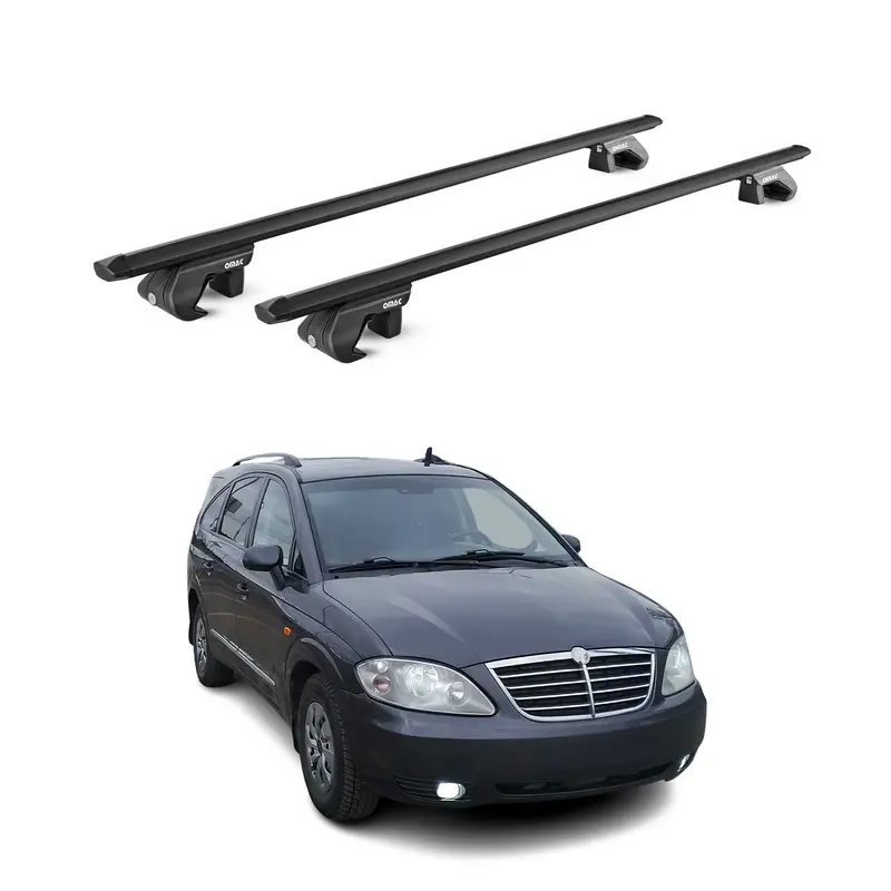 Barres de toit transversales ABE pour Ssangyong Rodius 2004-2013 5 P Alu Noir 2x