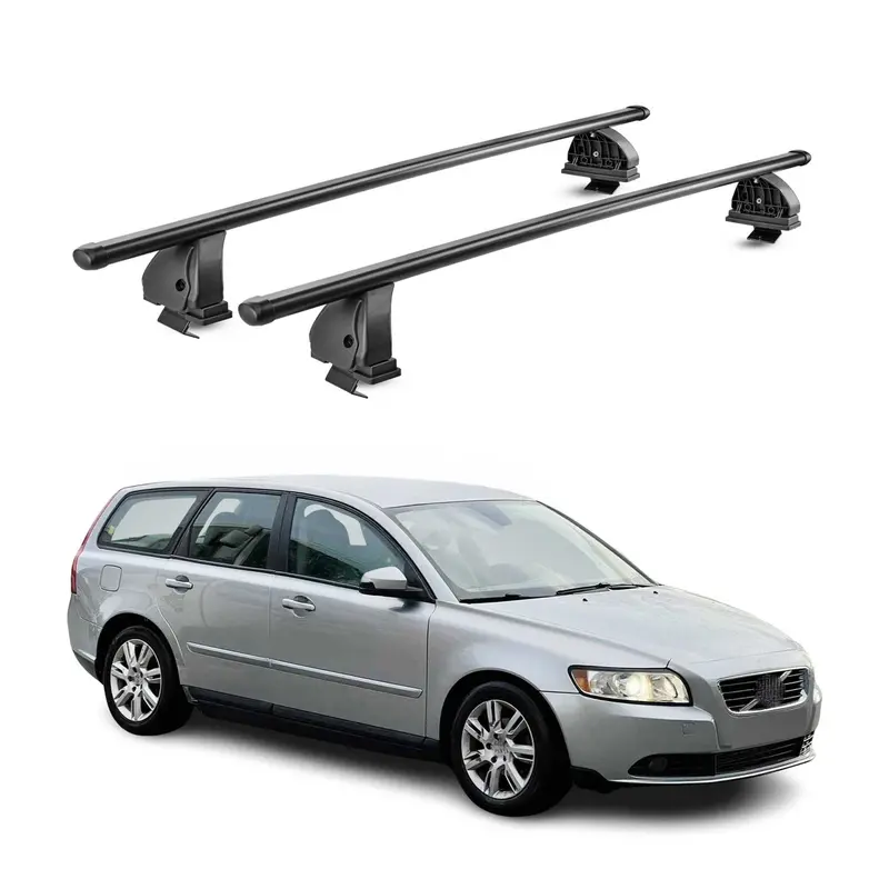 Barres de toit transversales acier pour Volvo V50 2004-2012 TÜV 75 kg Noir 2Pcs