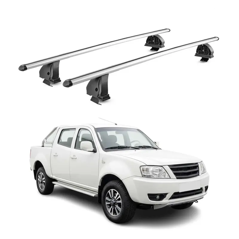 Barres de toit transversales Alu pour Tata Xenon II Pick Up 2007-2026 Gris 2Pcs