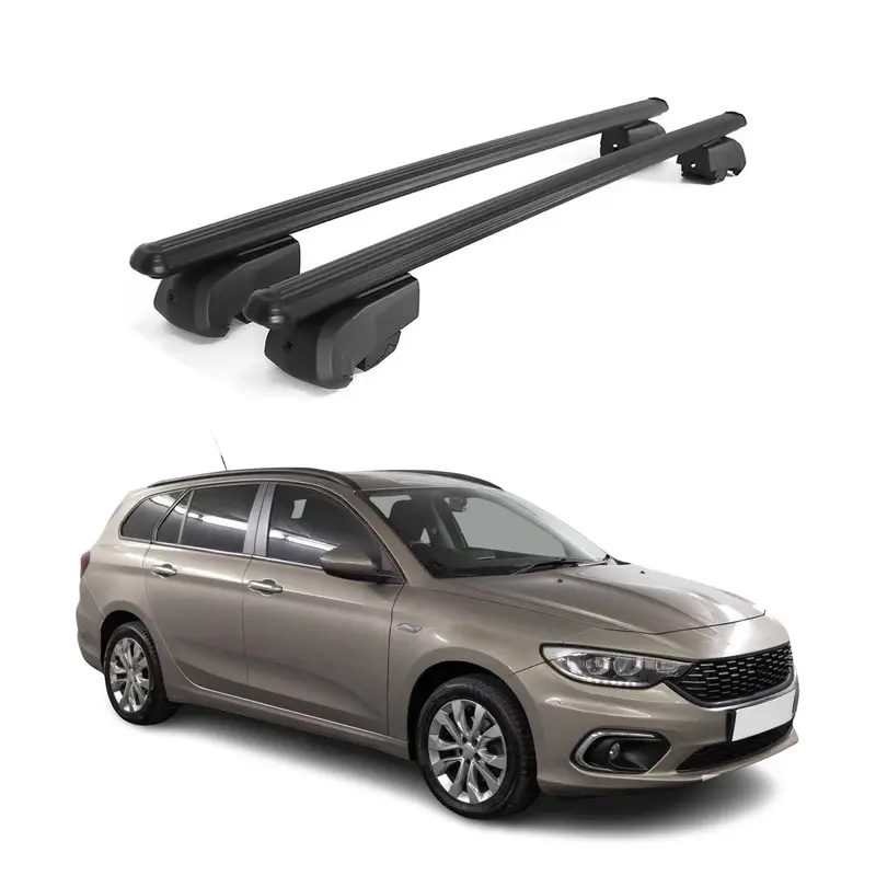 Barres de toit Transversales pour Fiat Tipo Break 2016-2023 Alu Noir ABE