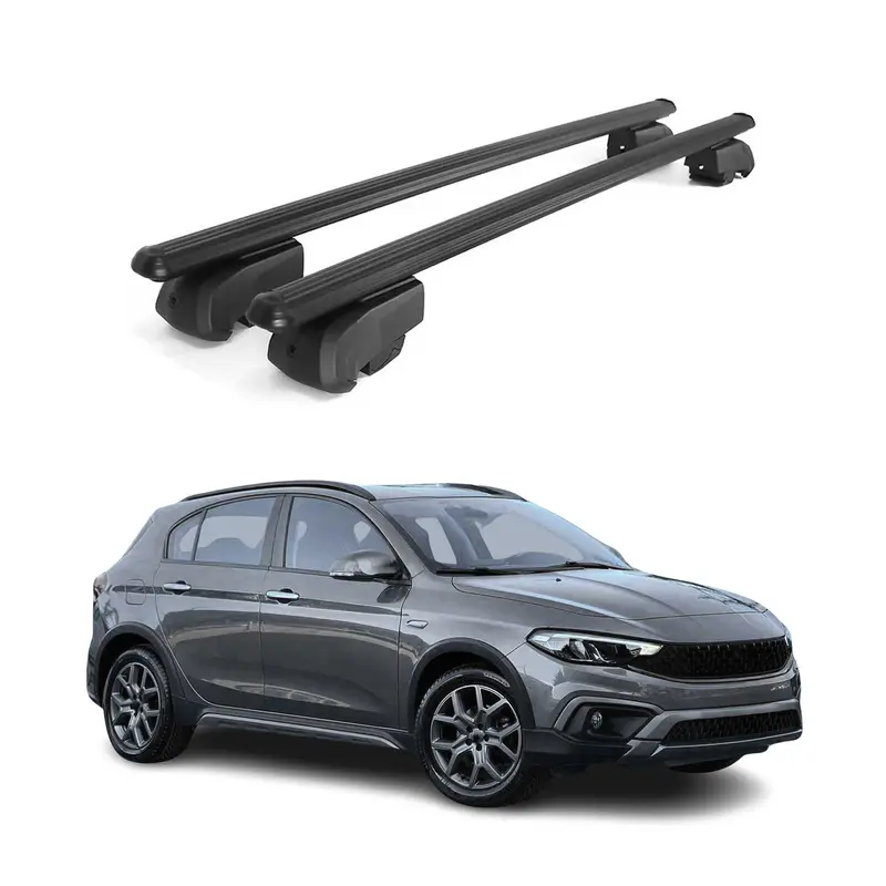 Barres de toit Transversales pour Fiat Tipo Cross 2020-2023 Alu Noir ABE