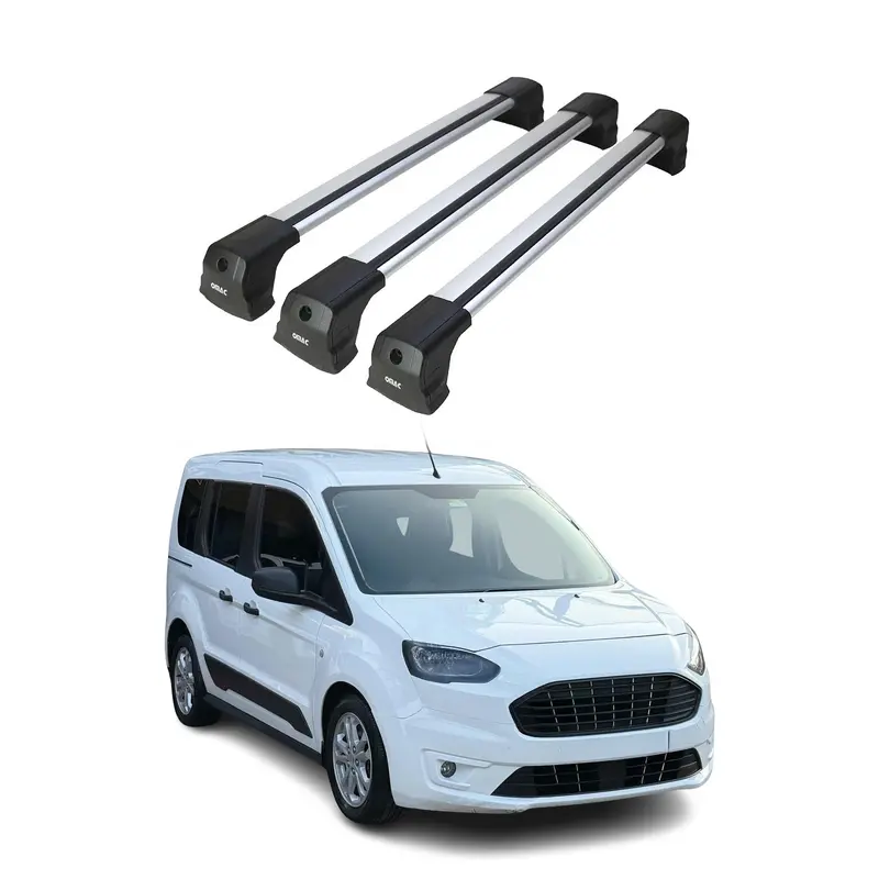 Barres de toit transversales pour Ford Tourneo Connect 2021-2026 Alu Gris 3 Pcs
