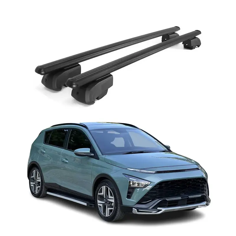 Barres de toit Transversales pour Hyundai Bayon 2020-2023 Aluminium Noir ABE