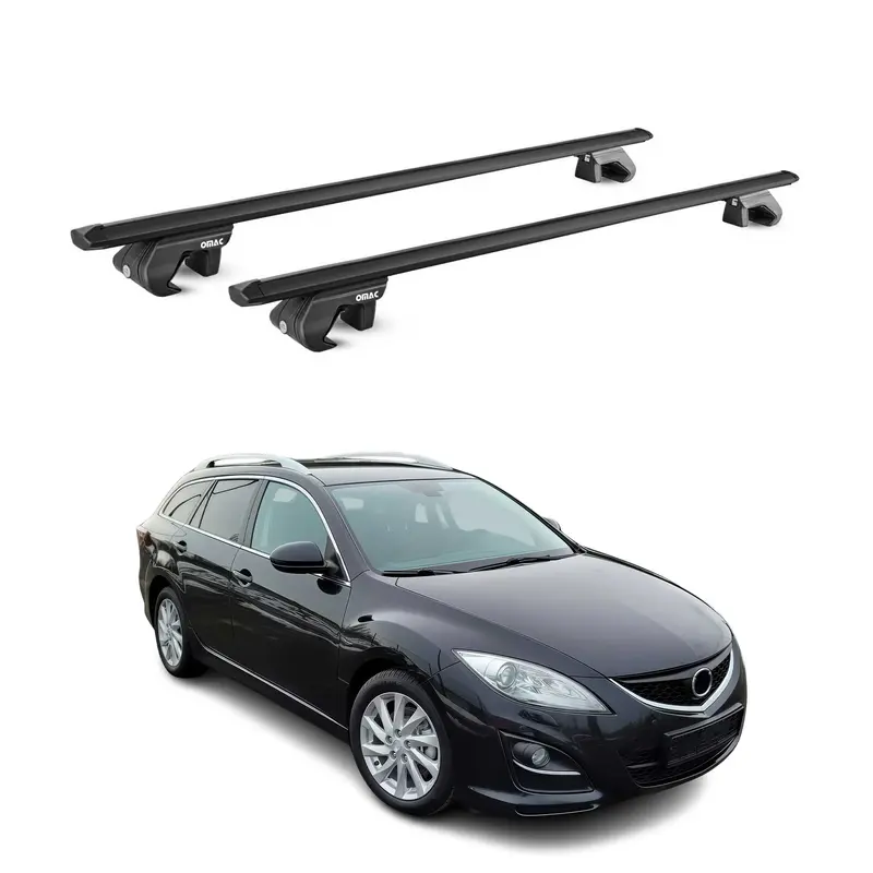 Barres de toit transversales pour Mazda6 mk2 Break 2007-2012 Aluminium Noir ABE
