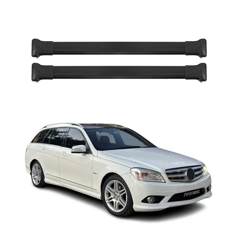 Barres de toit transversales pour Mercedes C Classe S204 Break 2008-14 Alu Noir
