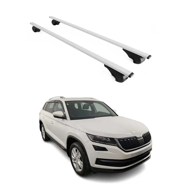 Barres de toit Transversales pour Skoda Kodiaq I 2016-2024 Acier Argent