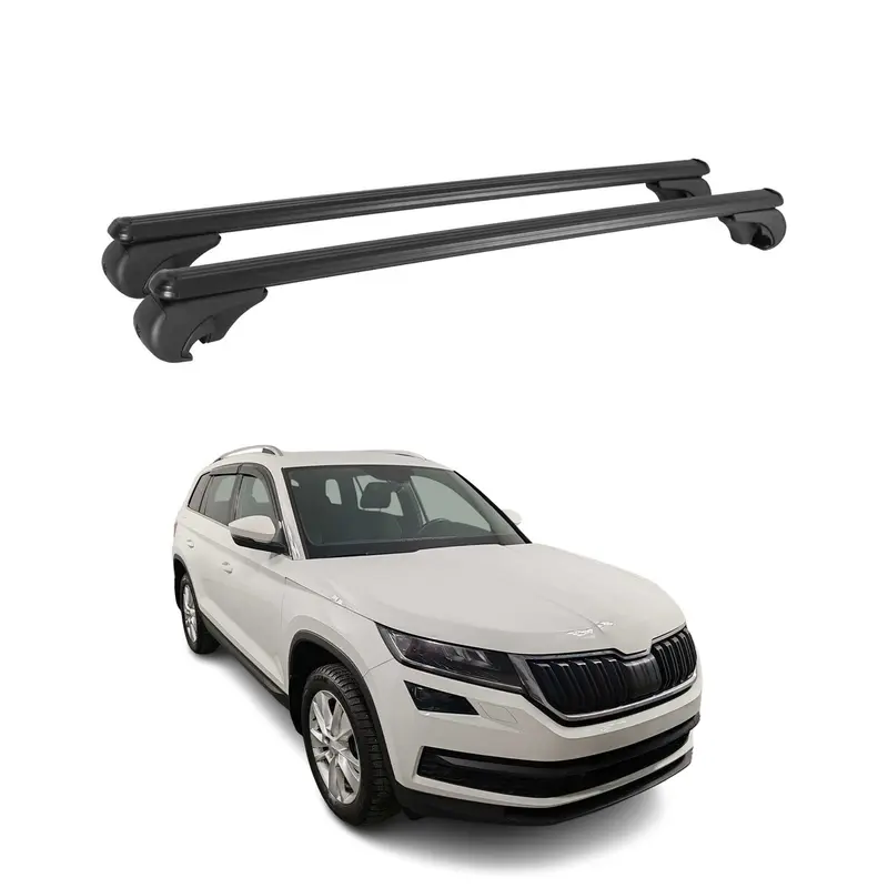 Barres de toit Transversales pour Skoda Kodiaq I 2016-2024 Aluminium Noir