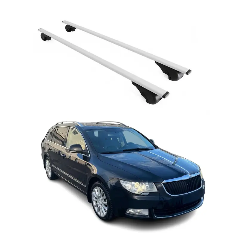 Barres de toit Transversales pour Skoda Superb 2008-2015 Break Acier Argent