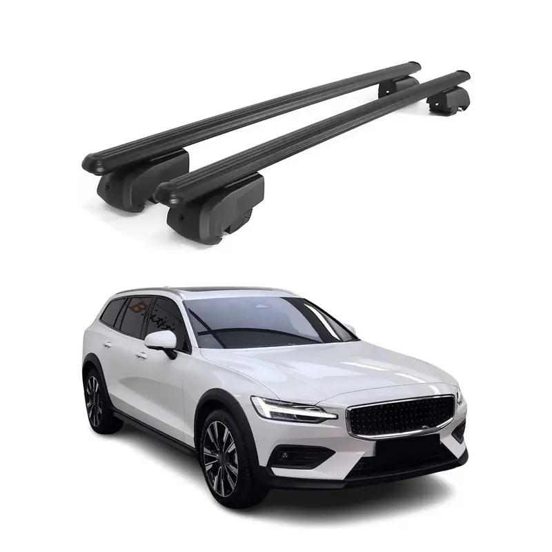 Barres de toit Transversales pour Volvo V60 Cross 2017-2023 Alu Noir ABE