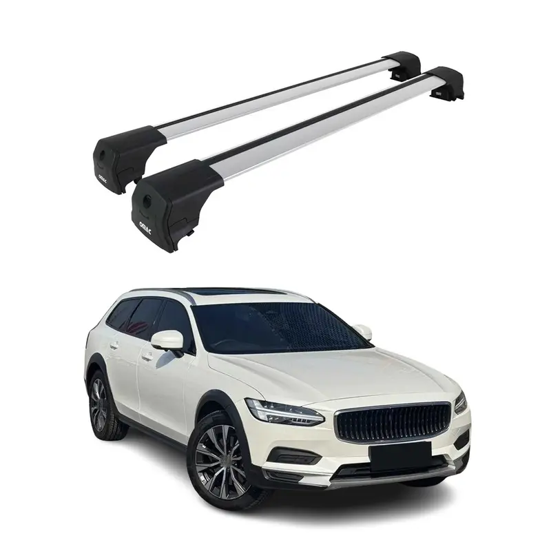 Barres de toit transversales pour Volvo V90 2017-2024 Aluminium Gris ABE