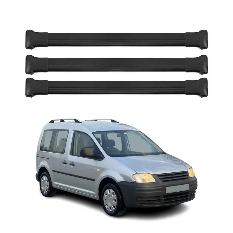 Barres de toit transversales pour VW Caddy 2003-2020 Aluminium Noir 3Pcs