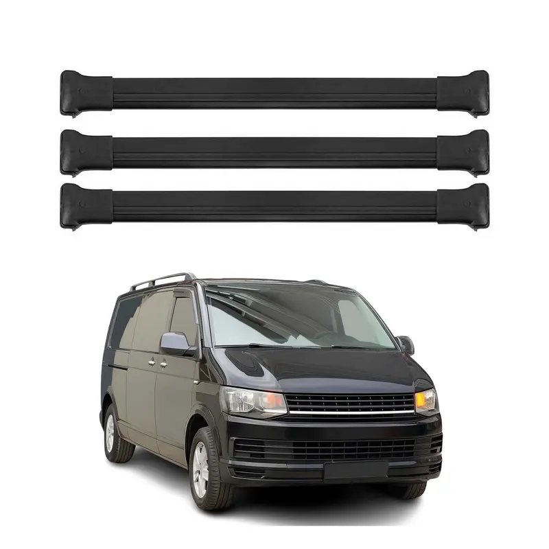 Barres de toit transversales pour VW T6 T6.1 Transporter 2015-2021 Alu Noir 3Pcs