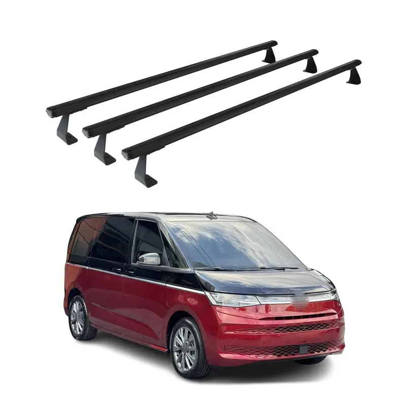 Barres de toit transversales pour VW T7 Multivan 2021-2026 75kg Alu Noir 3Pcs