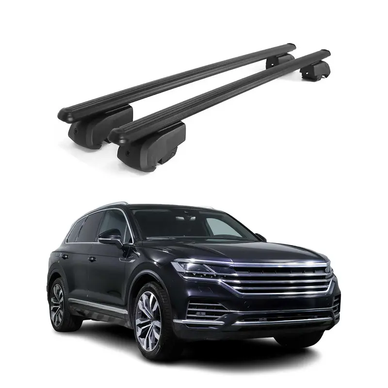 Barres de toit Transversales pour VW Touareg III 2018-24 Pre-FL Alu 2x Noir ABE