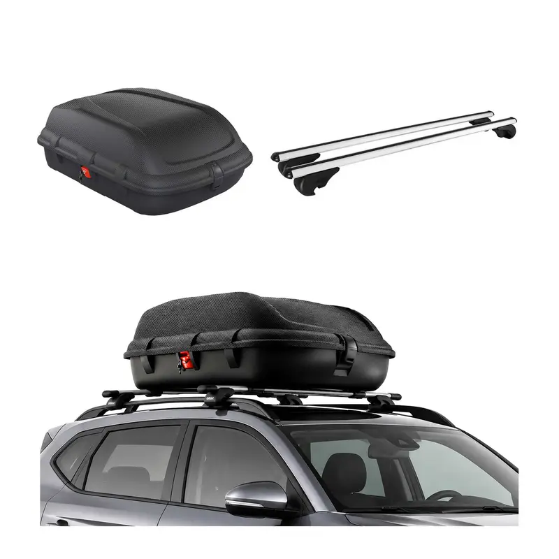 Coffre de Toit 270L + Alu Barres de Toit pour Skoda Fabia I Break 1999-2007 Gris