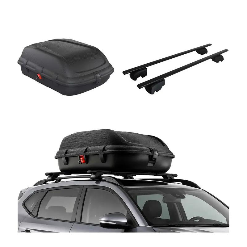 Coffre de Toit 270L + Barres de Toit pour Ford Fiesta Active 2018-2023 Noir