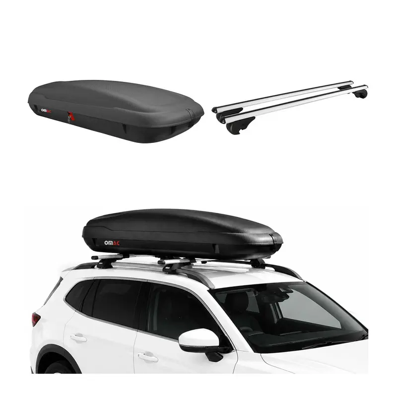 Coffre de Toit 400L + Alu Barres de Toit pour Skoda Superb Break 2019-24 FL Gris