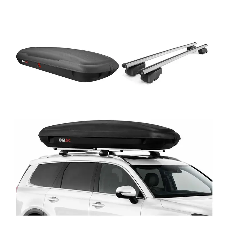 Coffre de Toit 480L + Alu Barres de Toit pour VW Passat B8 Variant 2014-19 Gris