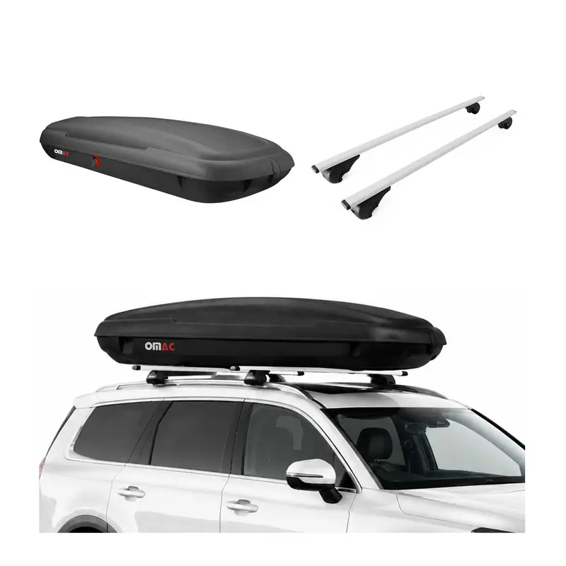 Coffre de Toit 480L + Barres de Toit pour VW Touran II 2015-2026 Gris