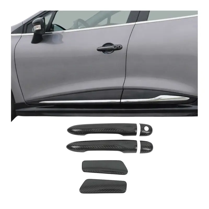 Couverture de poignée de porte pour Renault Clio 2012-2019 Carbone Noir 6Pcs
