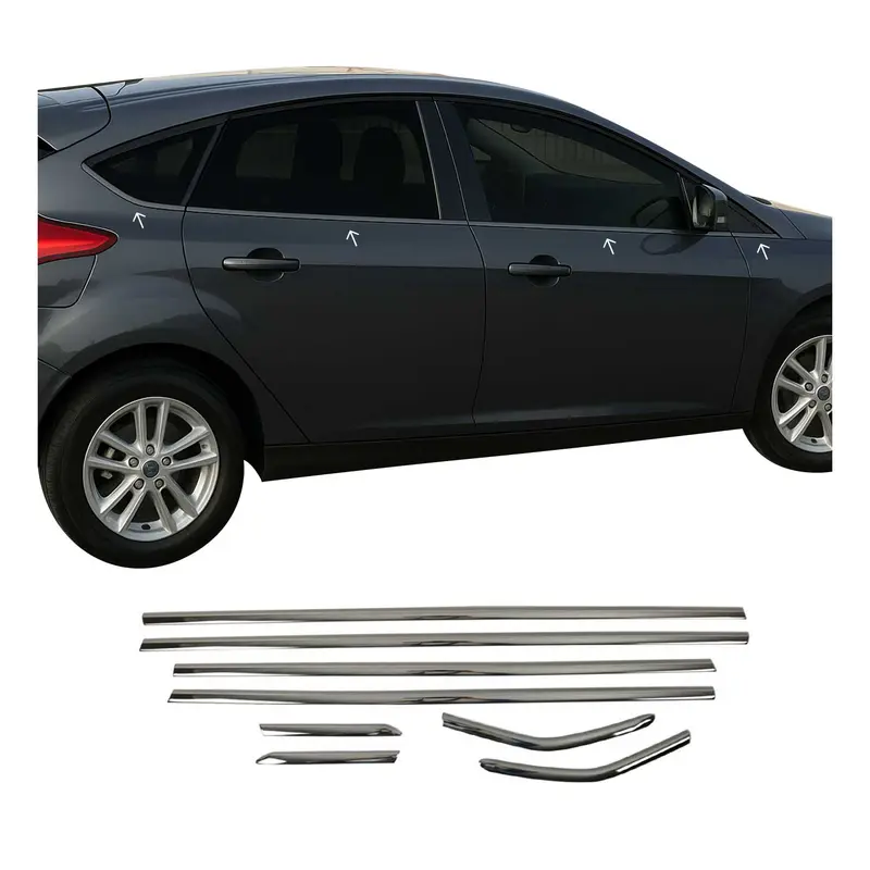 Garniture de Fenêtre pour Ford Focus mk3 HB C346 2011-2018 Acier Inox Foncé 8Pcs