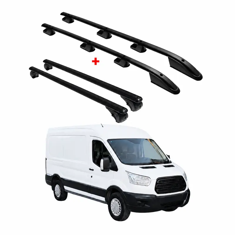 Kit Barres de toit pour Ford Transit 2014-2024 Alu Noir L2 Empattement Moyen 4x