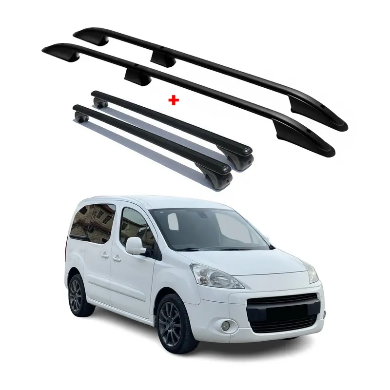 Kit Barres de toit pour Peugeot Partner Tepee 2008-2018 L1 Alu Noir 4x