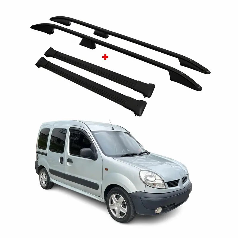 Kit Barres de toit pour Renault Kangoo I 1997-2009 L1 Court Alu Noir 4x