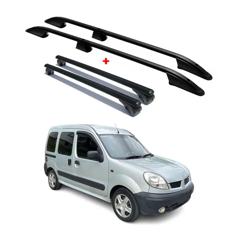 Kit Barres de toit pour Renault Kangoo I 1997-2009 L1 Court Noir Alu 4 Pcs