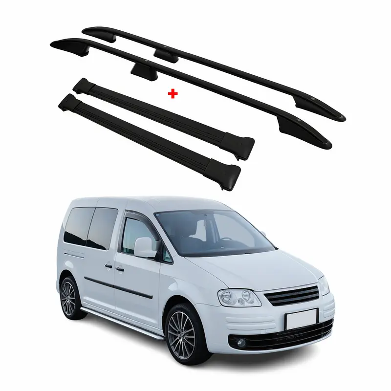 Kit Barres de toit pour VW Caddy 2003-2010 Alu Noir L2 Empattement Long 4x