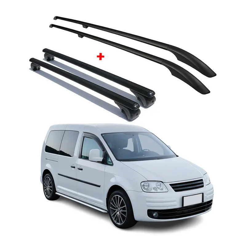 Kit Barres de toit pour VW Caddy 3 2003-2015 Alu Noir L2 Empattement Long 4 pcs