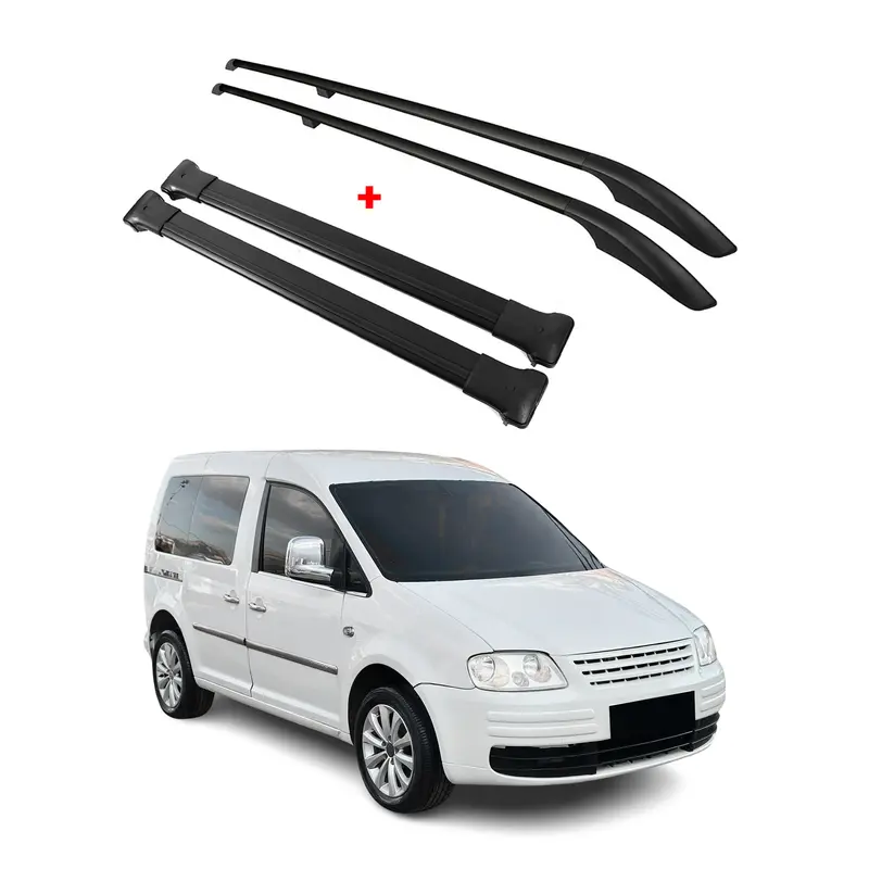 Kit Barres de toit pour VW Caddy 3 2003-2015 L1 Empattement Court Noir Alu 4x