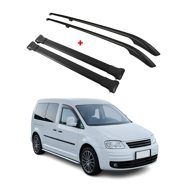 Kit Barres de toit pour VW Caddy 3 2003-2015 L2 Empattement Long Alu Noir 4x