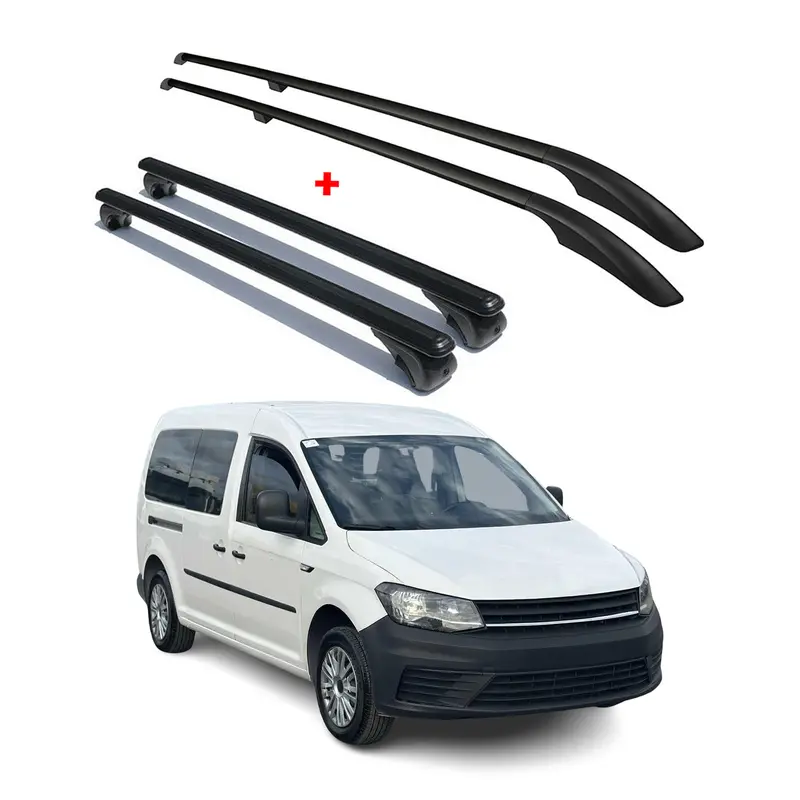 Kit Barres de toit pour VW Caddy 4 2015-2020 L2 Empattement Long Alu Noir 4 pcs