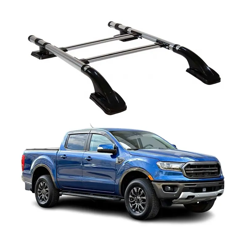 KIT Barres de toit trans+long pour Ford Ranger T6 2012-2022 DoubleCab Alu Gris