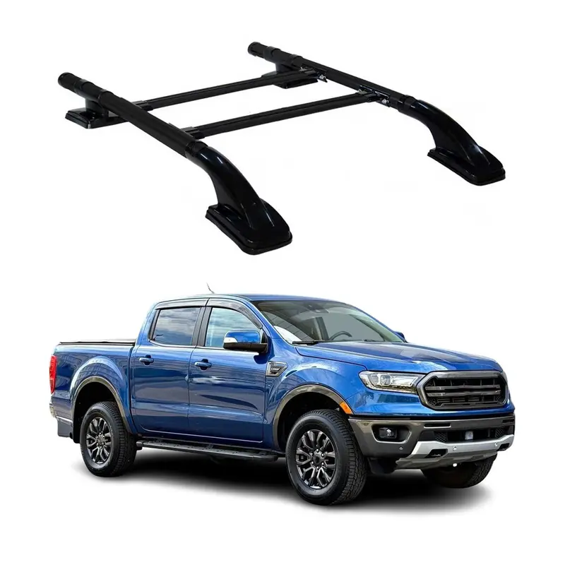 KIT Barres de toit trans+long pour Ford Ranger T6 2012-2022 DoubleCab Alu Noir