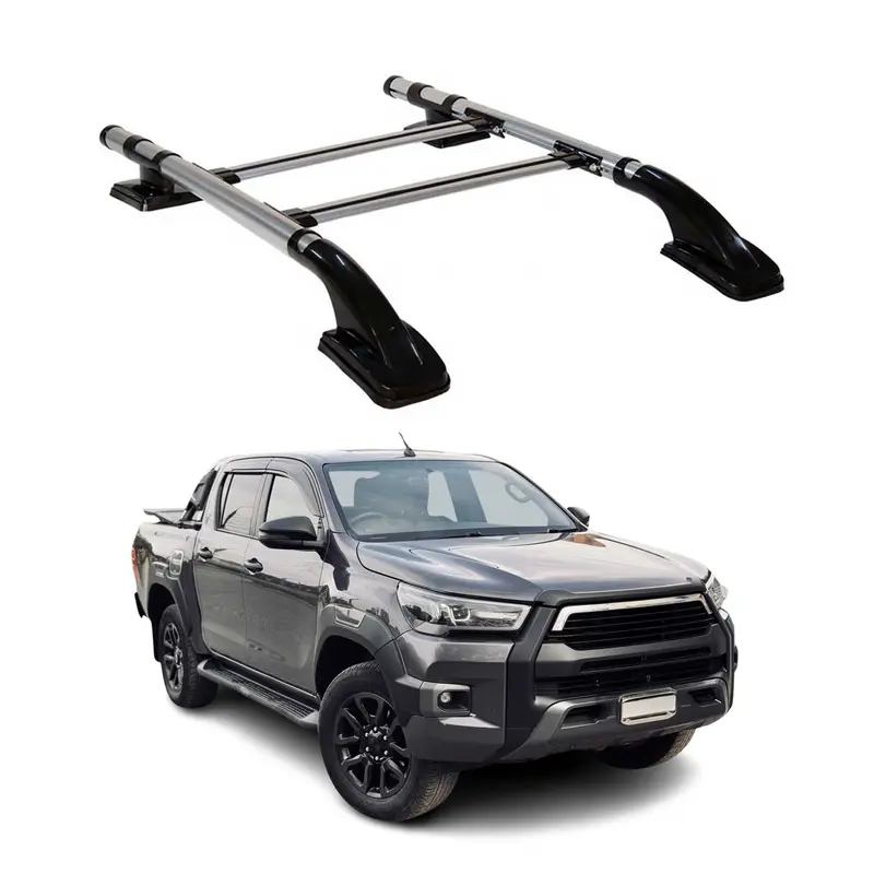 KIT Barres de toit trans+long pour Toyota Hilux VII 2005-2015 Aluminium Gris