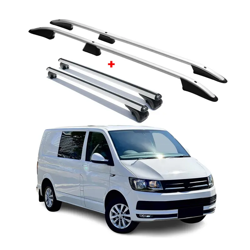 KIT Barres de toit trans+long pour VW T6 T6.1 Transporter 2015-2024 L1 Alu gris