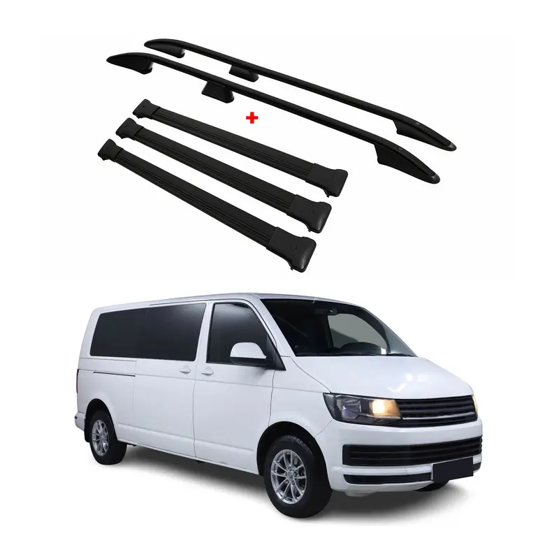 KIT Barres de toit trans+long pour VW T6 T6.1 Transporter 2015-2024 L2 Alu noir