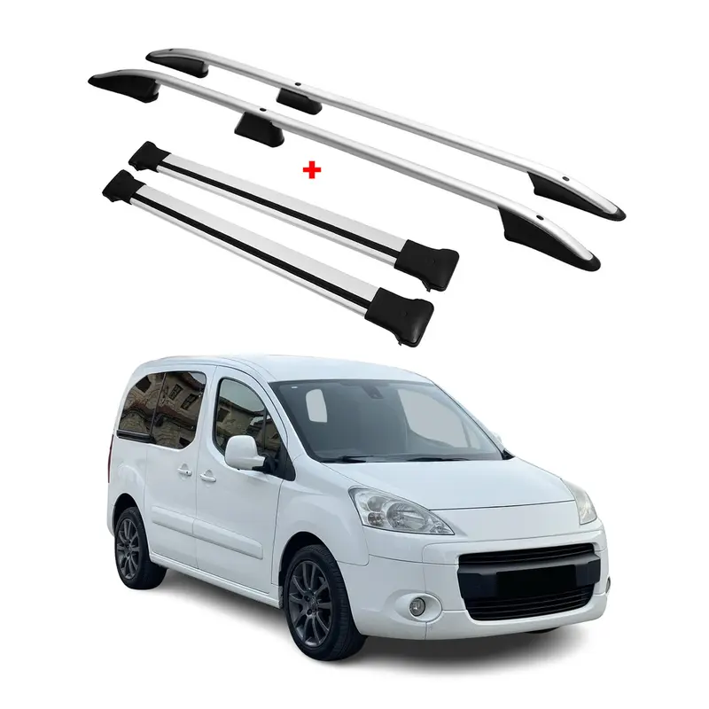 Kit Barres et Rails de Toit pour Peugeot Partner Tepee 2008-2018 L1 Alu Gris