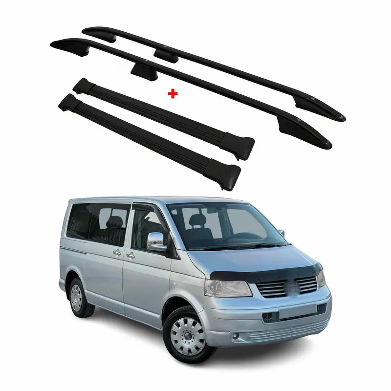 Kit Barres et Rails de Toit pour VW Transporter T5 T6 T6.1 L1 Aluminium Noir